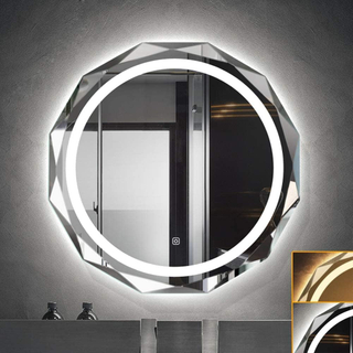 Illuminated Bathroom Mirror LED,Round Frameless Mirror,Wall Mounted Vanity Mirror |60/70/80cm| One-Touch Light Switch-White/Warm/Two-Color Light (Three Styles Optional)