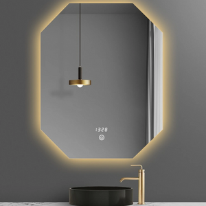Backlit Octagon Bathroom Mirror, LED Illuminated Wall Mounted Vanity Mirror, Bathroom Mirror with Smart Touch Buttons, 3-Colour Dimmable, Smart Demist
