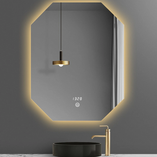 Backlit Octagon Bathroom Mirror, LED Illuminated Wall Mounted Vanity Mirror, Bathroom Mirror with Smart Touch Buttons, 3-Colour Dimmable, Smart Demist