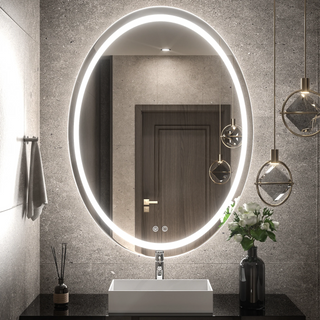 Oval LED Bathroom Mirror with Frontlit And Backlit, Touch Button,Stepless Dimmable Wall Mirrors with Anti-Fog, Shatter-Proof, Memory, 3 Colors, LED Mirror for Bathroom