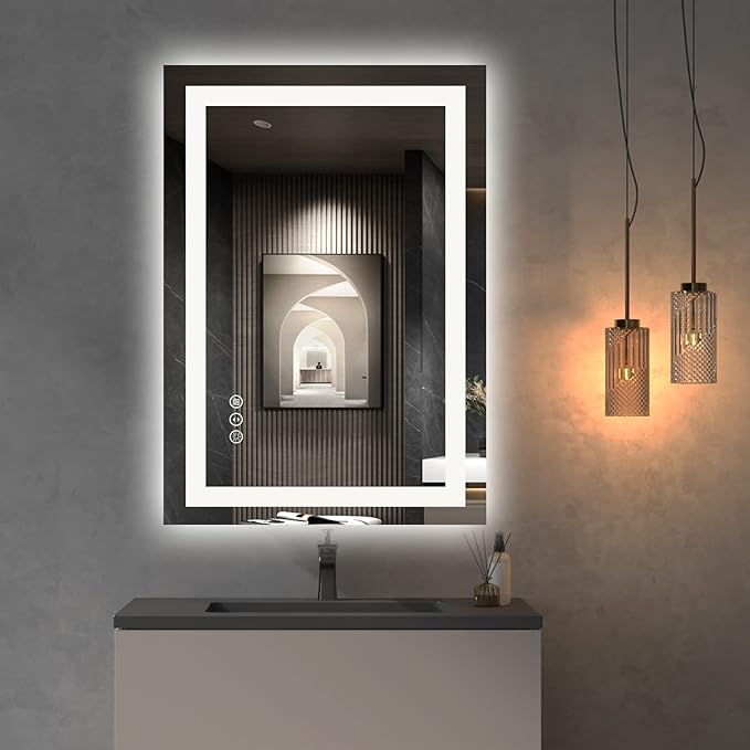 ZHUOTAI LED Bathroom Mirror with Lights, Anti-Fog, Dimmable, Backlit + Front Lit, Lighted Bathroom Vanity Mirror for Wall, Memory Function, Explosion Proof Film