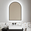 Arched Lighted Bathroom Mirror, Backlit Vanity Bathroom Mirror with Brushed Black Frame, Round Corners Arch LED Mirror