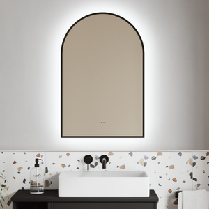 Arched Lighted Bathroom Mirror, Backlit Vanity Bathroom Mirror with Brushed Black Frame, Round Corners Arch LED Mirror