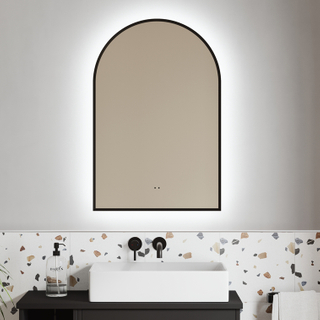Arched Lighted Bathroom Mirror, Backlit Vanity Bathroom Mirror with Brushed Black Frame, Round Corners Arch LED Mirror