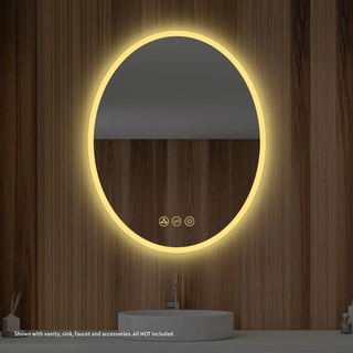 Oval LED Bathroom Mirror 28"x 20" Touch Button,Stepless Dimmable Wall Mirrors with Anti-Fog, Shatter-Proof, Memory, 3 Colors, LED Mirror for Bathroom