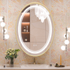 Oval LED Bathroom Mirror with Gold Frame, Backlit and Frontlit,Touch Button,Stepless Dimmable Wall Mirrors with Anti-Fog, Shatter-Proof, Memory, 3 Colors, LED Mirror for Bathroom