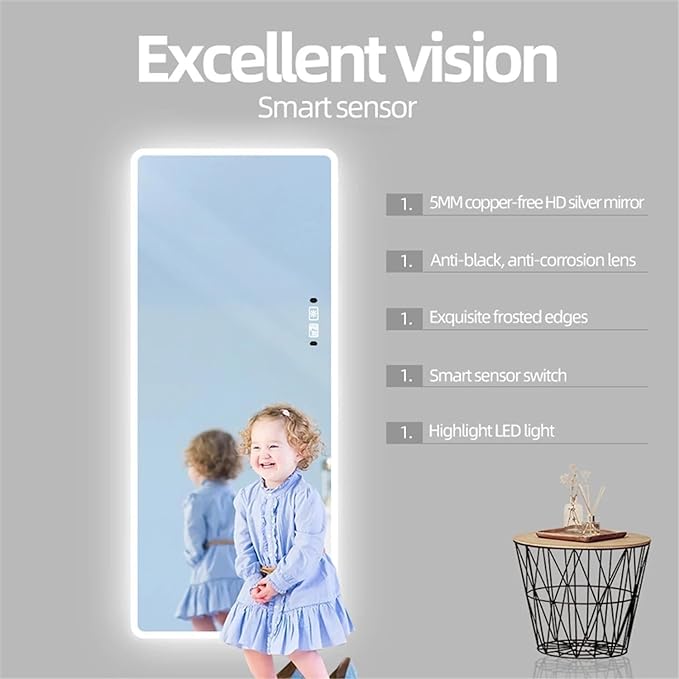 ZHUOTAI Full Length Mirror with Lights, Vanity Body Mirror LED Mirror Wall Mounted Mirror Intelligent Human Body Induction Mirrors Big Size Rounded Corners for Bedroom Living Room Dressing Room