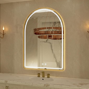 24x36 Inch Gold Tempered Glass LED Arched Mirror for Bathroom Vanity Mirror Or Wall Decor Arch Mirror Brushed Metal Frame Wall Mounted Mirror for Bathroom