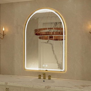 24x36 Inch Gold Tempered Glass LED Arched Mirror for Bathroom Vanity Mirror Or Wall Decor Arch Mirror Brushed Metal Frame Wall Mounted Mirror for Bathroom