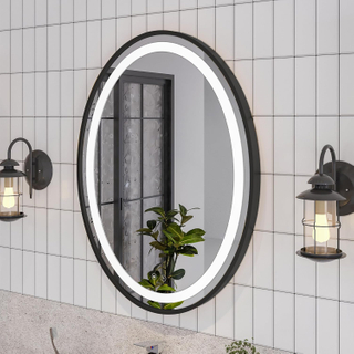 Oval Bathroom Mirror Anti-Fog 3 Colors Light, Wall Mounted Lighted Bathroom Vanity Mirror, Smart Makeup Mirror Touch Switch, Oval Lighted Mirror for Bathroom, Black, 23.6" W X 31.49" H