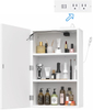 Medicine Cabinet with Mirror, 15.7 X 23.6 Inch Bathroom Wall Cabinet with Lights, LED Bathroom Mirror with Storage, Adjustable Shelf, 3-Color Modes, 2 Outlets & USBs, White BMGZ115W