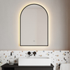 Arched Lighted Bathroom Mirror, Backlit Vanity Bathroom Mirror with Brushed Black Frame, Round Corners Arch LED Mirror