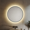 Round Backlit Bathroom Mirror with Black Fram Bathroom Vanity Mirror with Lights Large Lighted Mirror with Smart Touch 3 Colors Dimmable Anti-Fog Waterproof Wall Mounted
