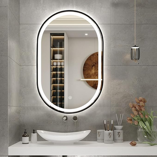 Oblong LED Bathroom Mirror with Black Frame, Lighted Wall Mounted Vanity Mirror with Metal Frame, Anti-Fog IP65 Waterproof Smart Mirror, Memory Function,3000-6000K