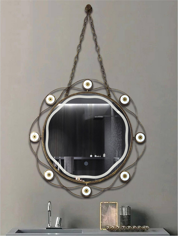  ZHUOTAI Black Framed Vanity Mirror, Metal Decorated LED Mirror Illuminated Dimmable Anti Fog IP44 Waterproof Bathroom Wall Mounted Blacklit Mirror with Lights