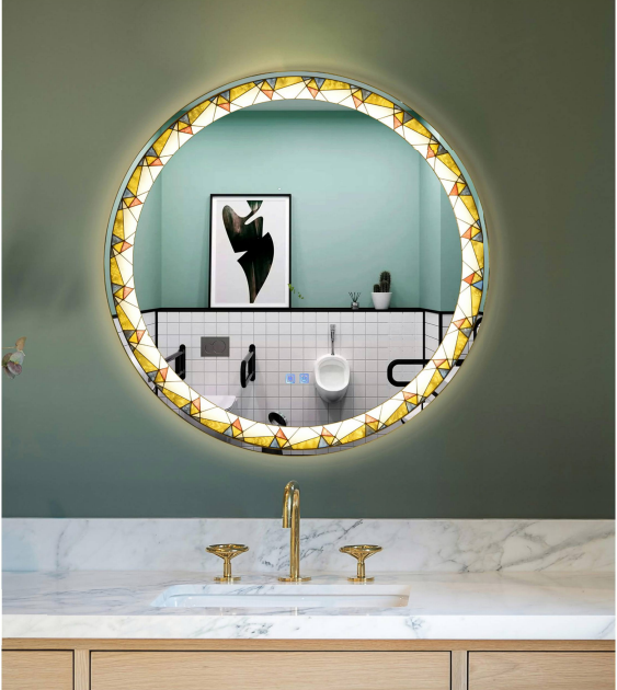 Zhuotai Round LED Bathroom Mirror with Aluminium Frame And Flower Engraving Decorations