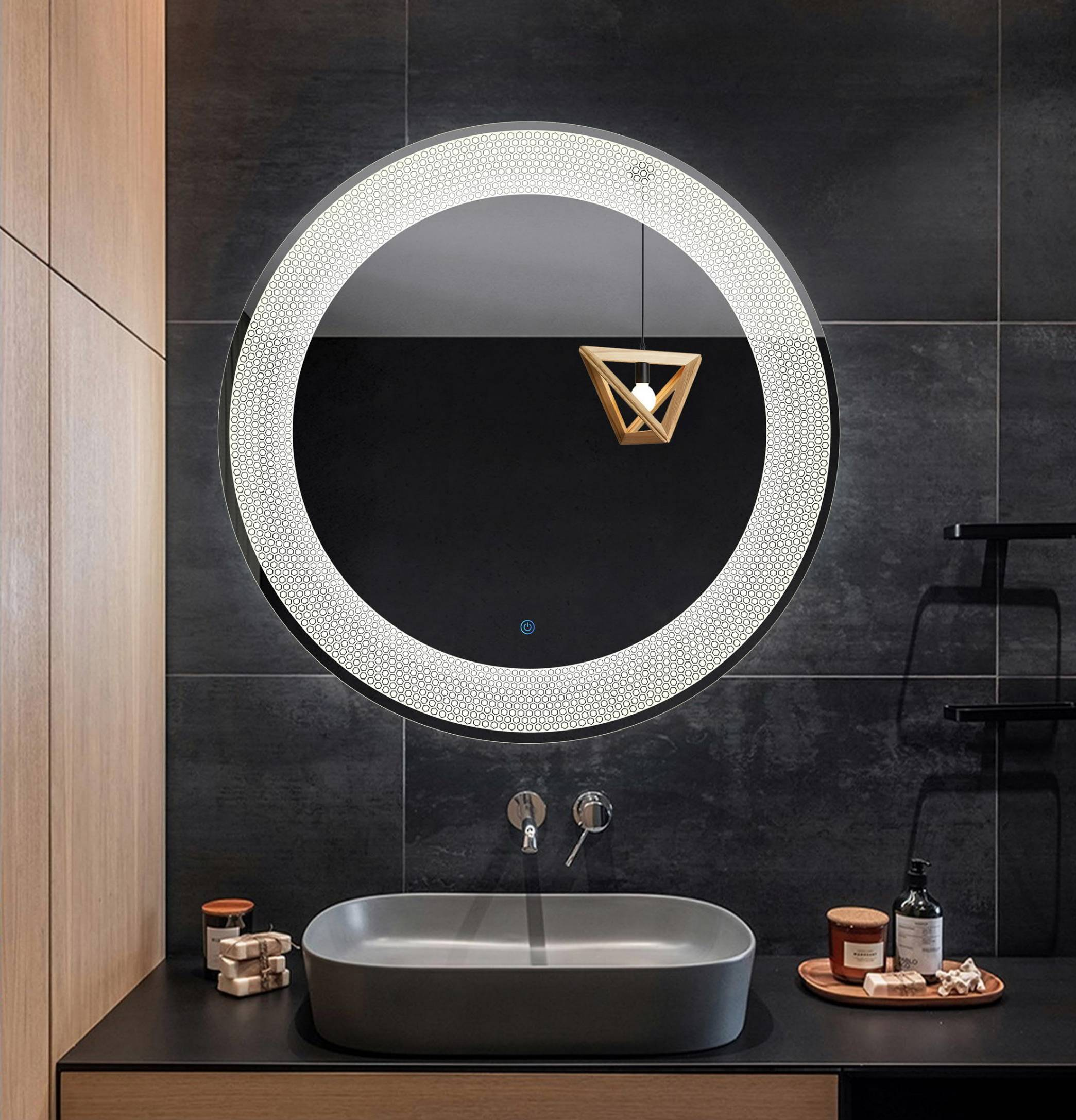 Round LED Mirror, Bathroom Wall Mounted Vanity Mirror with 3 Color Lights, Anti-Fog, Smart Touch Button And Memory Function, Dimmable Lighted Makeup Mirror for Bathroom