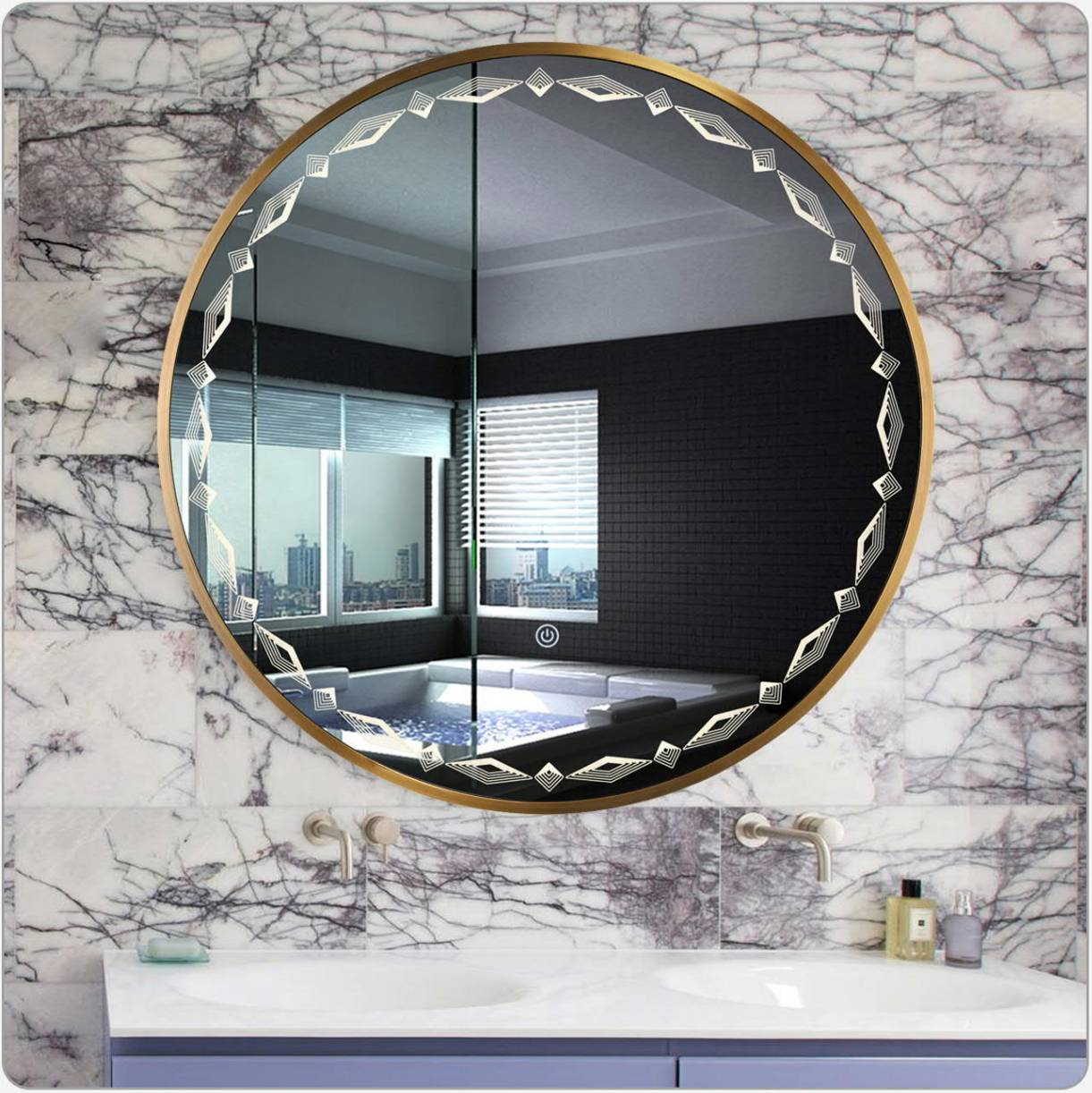 ZHUOTAI LED Round Mirror, Wall Mounted Bathroom Vanity Mirror with Metal Frame, Smart Anti-Fog Mirror Dimmable Circle Makeup Mirror, IP66 Waterproof CRI 95+ 3000-6500K CT, Gold