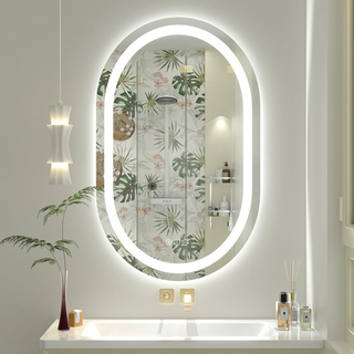 24x36 OblongLighted Bathroom Mirror, LED Bathroom Mirror with Lights, Oval LED Mirror for Bathroom, Anti-Fog, Shatter-Proof, Dimmable, Memory, 3 Colors (Front Lights + Backlit)