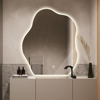 Irregular Cloud Shaped Bathroom Mirror with LED Light, Frameless Wall Mirror, Decorative Mirror, LED Illuminated Vanity Mirror, Infinitely Dimmable, 3 Colours of Light
