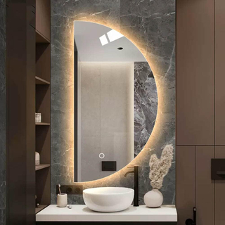 Half Circle Smart Bathroom Mirror, Backlit Anti-Fog Mirror with Touch Control, Modern Wall Mounted Decorative Mirror, 3 Color Dimmable