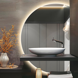Modern Bathroom Mirror, Wall-Mounted Light Mirror with Backlight, Anti Fog 3-Color Dimmable(Right Cut,47.2"x31.5")