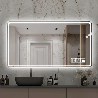 LED Bathroom Mirror, Round Corners Rectangular LED Mirror, Anti-Fog, Dimmable, Backlit + Front Lit, Lighted Vanity Mirror, Memory Function, Tempered Glass