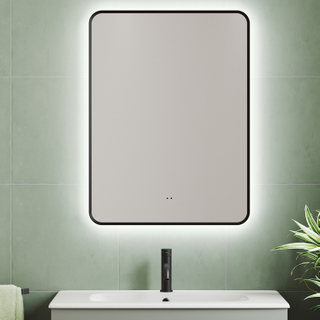 Backlit with Ambient Glow Mirror with Black Frame, Smart Led Vanity Mirrors, Dimmable, Anti-Fog, Memory, Tempered Glass, Horizontal/Vertical
