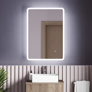 Halo Bathroom Mirror, Round Corner Rectangular LED Mirror, Anti-Fog, Dimmable, Backlit + Front Lit, Lighted Vanity Mirror, Memory Function, Tempered Glass