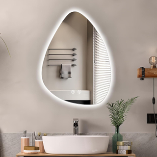 LED Irregular Bathroom Mirror, 20"x28" Teardrop Shape Frameless Wall Vanity Mirror, 3-Color Adjustal, Dimmable, Anti-Fog, Irregular Led Makeup Mirror, Smart Memory Function, IP65 Waterproof