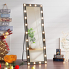 Farmhouse Full Length Mirror with Led Lights, Vintage Hollywood Floor Full Body Mirror with Stand, Antique Standing Tall Big Size Mirrors for Large Bedroom, Black Rustic