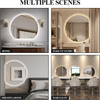 Half Moon Round LED Bathroom Mirror for Wall, 36" Irregular LED Mirror with Anti-Fog, 3-Color Adjustal, Dimmable, Semi Circle Frameless Makeup Mirror for Bathroom, Explosion-Proof