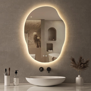 Irregular Backlit Mirror Bathroom 25 X 35 Inch, LED Mirror for Bathroom, Anti-Fog LED Bathroom Mirror with Lights, Dimmable, 3 Colors, Horizontal/Vertical