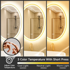 Gold Frame LED Bathroom Mirror, Backlit and Frontlit,Touch Button,Stepless Dimmable Wall Mirrors with Anti-Fog, Shatter-Proof, Memory, 3 Colors, LED Mirror for Bathroom