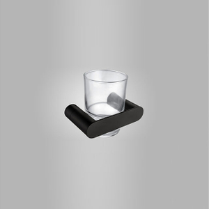 Matte Black Finished Stainless steel Wall Mounted Bathroom Toothbrush Tumbler Holders with Glass Cup